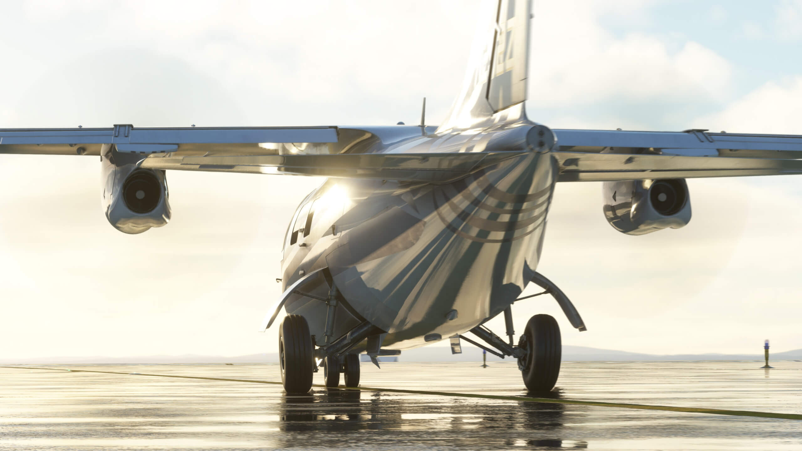 Rear shot of a Mitsubishi Heavy Industries MU-2 parked on the ground