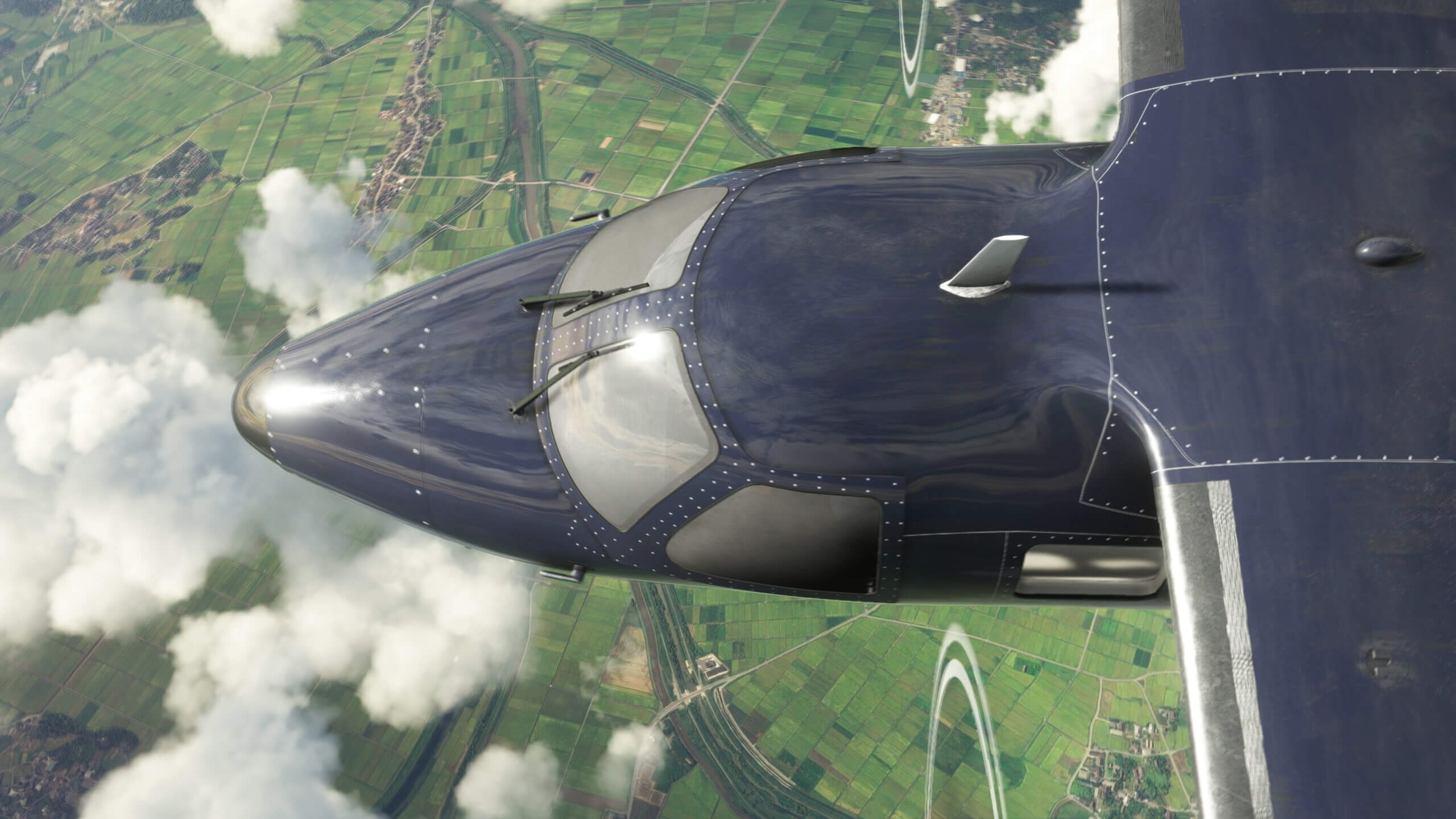 Top down view of a Mitsubishi Heavy Industries MU-2 in flight