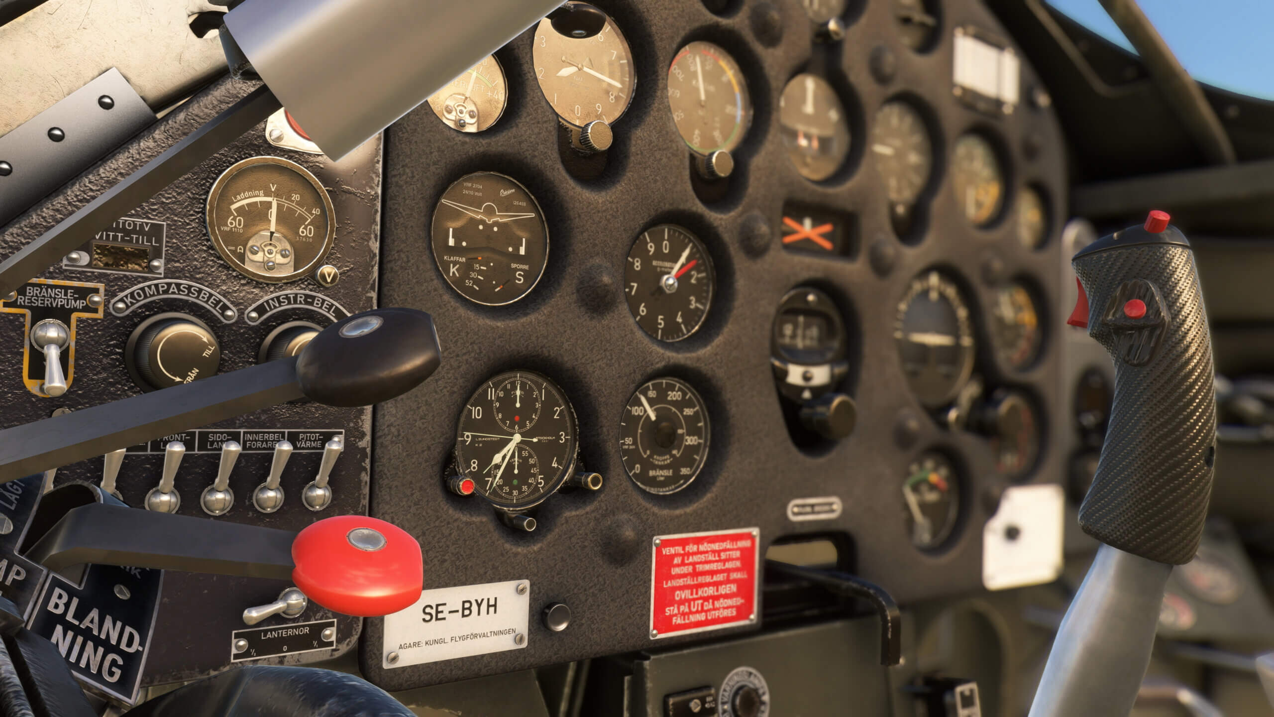 Interior cockpit view of the Saab B 17's instrument panel
