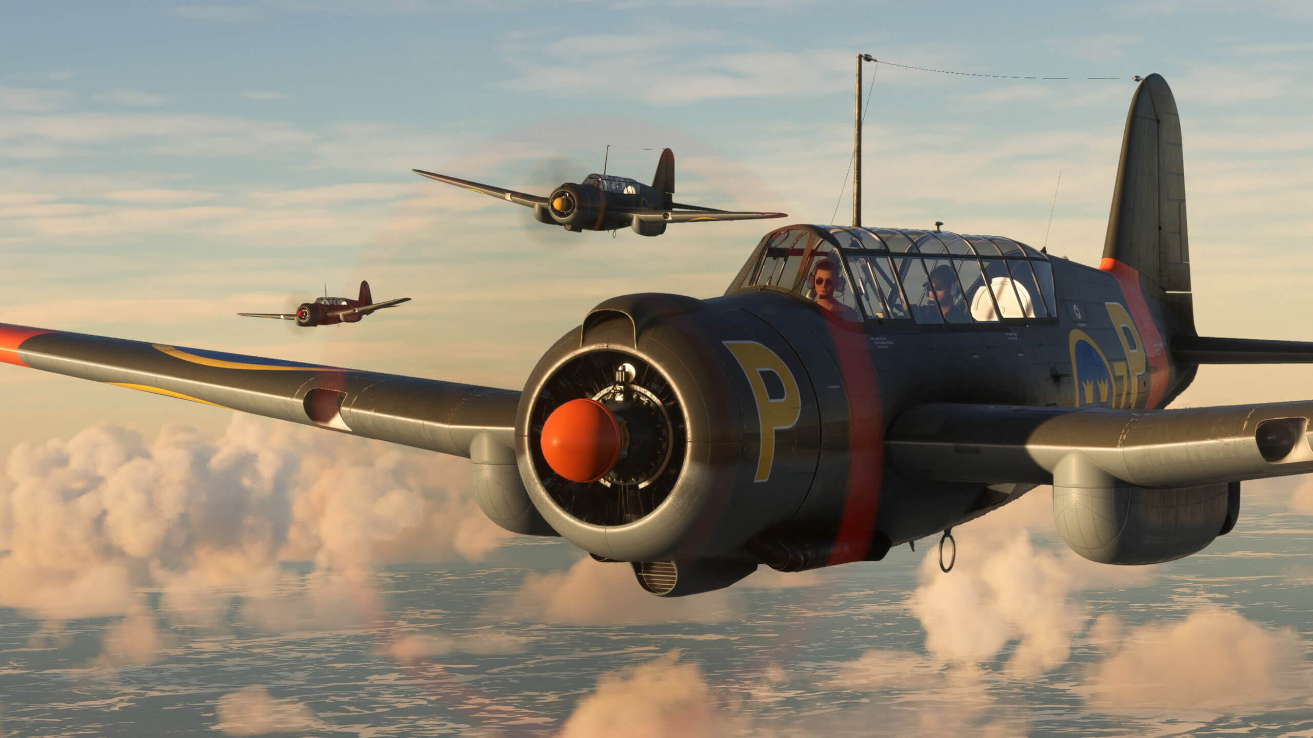 Three Saab B 17s flying in formation