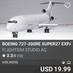 Boeing 727-200RE Super27 Expansion by FlightSim Studio AG. USD $19.99