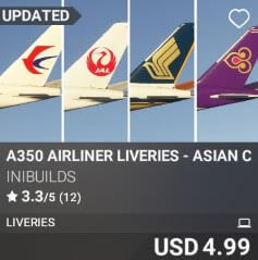 A350 Airliner Liveries - Asian Carriers Pack I by iniBuilds. USD $4.99