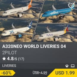A320NEO WORLD LIVERIES 04 by 2PILOT. USD $4.99 (on sale for 1.99)