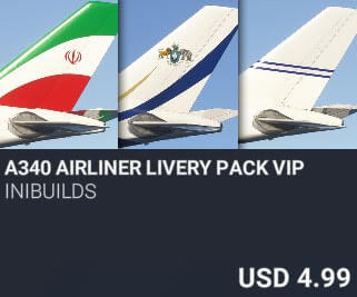 A340 Airliner Livery Pack VIP by iniBuilds. USD $4.99
