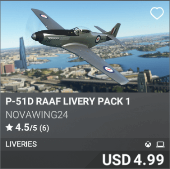 P-51D RAAF Livery Pack 1 by Novawing24. USD 4.99